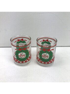 Indiana Glass Christmas Votive Candle Holder Wreath Joy Set Of 2 Home Decor